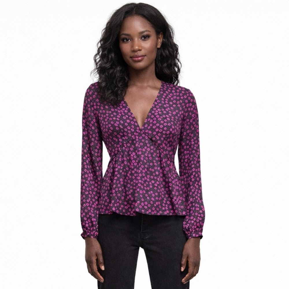 The Kooples Daisy Dot Floral V-Neck Long Sleeve Blouse | Size 2 / M